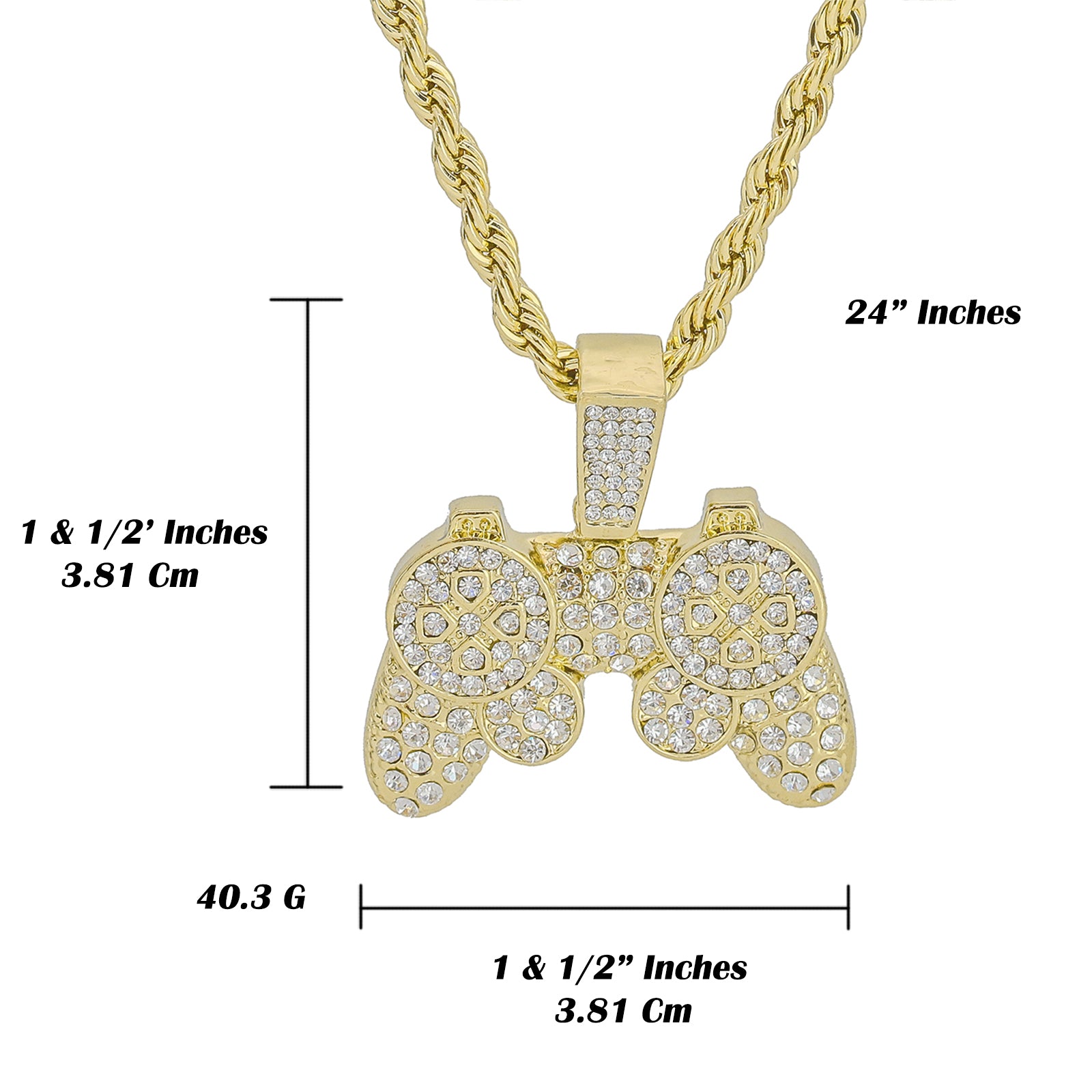 Cz Ps4 Controller Pendant 4mm 24" Rope Chain 18k Gold Plated