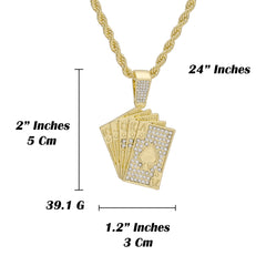 Deck of Cards Pendant Rope Chain Men's Hip Hop 18k Cz Jewelry Necklace Choker