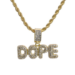 Dope Word Pendant 24" Rope Chain Hip Hop Style 18k Gold Plated