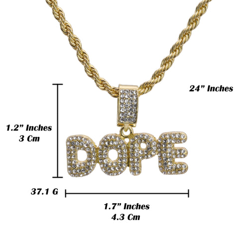 Dope Word Pendant 24" Rope Chain Hip Hop Style 18k Gold Plated