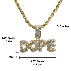 Dope Word Pendant 24" Rope Chain Hip Hop Style 18k Gold Plated