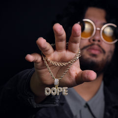 Dope Word Pendant 24" Rope Chain Hip Hop Style 18k Gold Plated