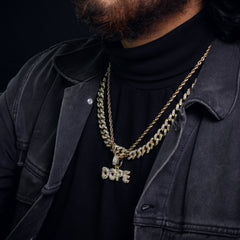 Dope Word Pendant 24" Rope Chain Hip Hop Style 18k Gold Plated