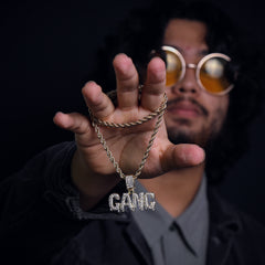 Drip Gang Word Pendant 24" Rope Chain Hip Hop Style 18k Gold Plated