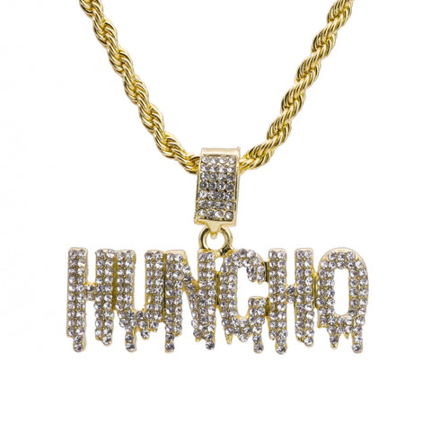 Drip Huncho Word Pendant 24" Rope Chain Hip Hop Style 18k Gold Plated