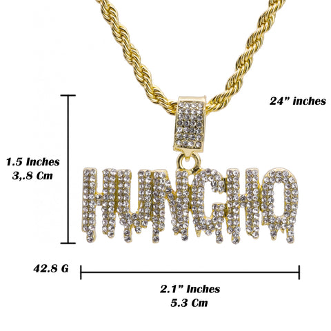 Drip Huncho Word Pendant 24" Rope Chain Hip Hop Style 18k Gold Plated