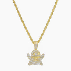 Emoji Ghost Pendant 4mm 24" Rope Chain 18k Gold Plated