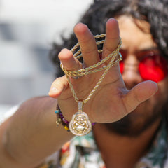 Smiling Buddha Pendant Rope Chain Men's Hip Hop 18k Cz Jewelry Necklace Choker