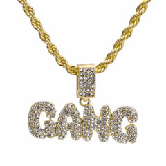 Gang Word Pendant 24" Rope Chain Hip Hop Style 18k Gold Plated