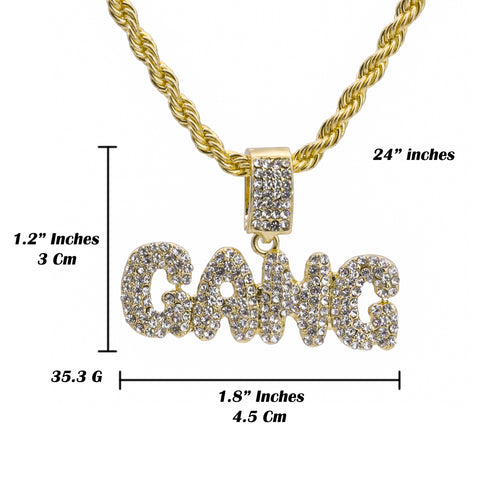 Gang Word Pendant 24" Rope Chain Hip Hop Style 18k Gold Plated