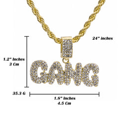 Gang Word Pendant 24" Rope Chain Hip Hop Style 18k Gold Plated