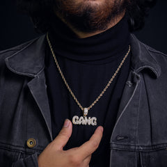 Gang Word Pendant 24" Rope Chain Hip Hop Style 18k Gold Plated