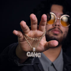 Gang Word Pendant 24" Rope Chain Hip Hop Style 18k Gold Plated