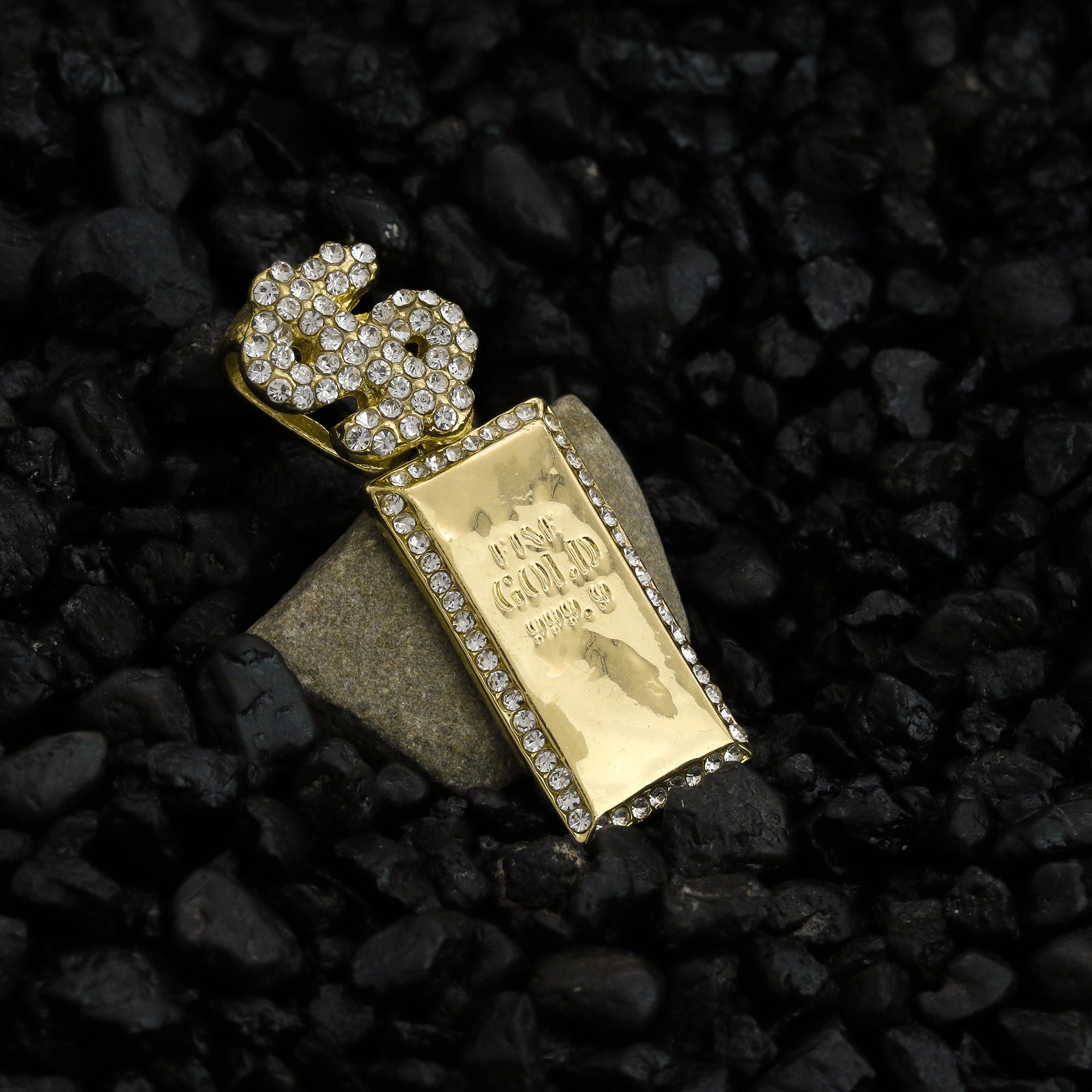 Gold Bar Pendant Rope Chain Men's Hip Hop 18k Cz Jewelry Necklace