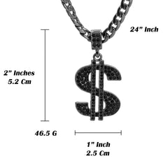 Dollar Sign Pendant 4mm 24" Cuban Chain Hema Plated