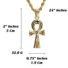 Hieroplyphs Ankh Pendant 24" Rope Chain Hip Hop Style 18k Gold Plated Necklace