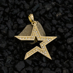 Hollow Middle Star Pendant 24" Rope Chain Hip Hop Style 18k Gold Plated