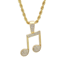 Music Note Pendant 24" Rope Chain Hip Hop 18k Jewelry