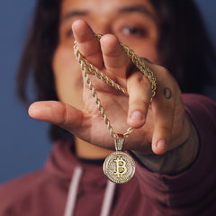 BitCoin Pendant 24" Rope Chain Men's Hip Hop 18k Jewelry