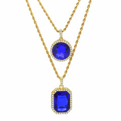 2 BLUE SAPPHIRE PENDANT WITH CUBAN CHAIN