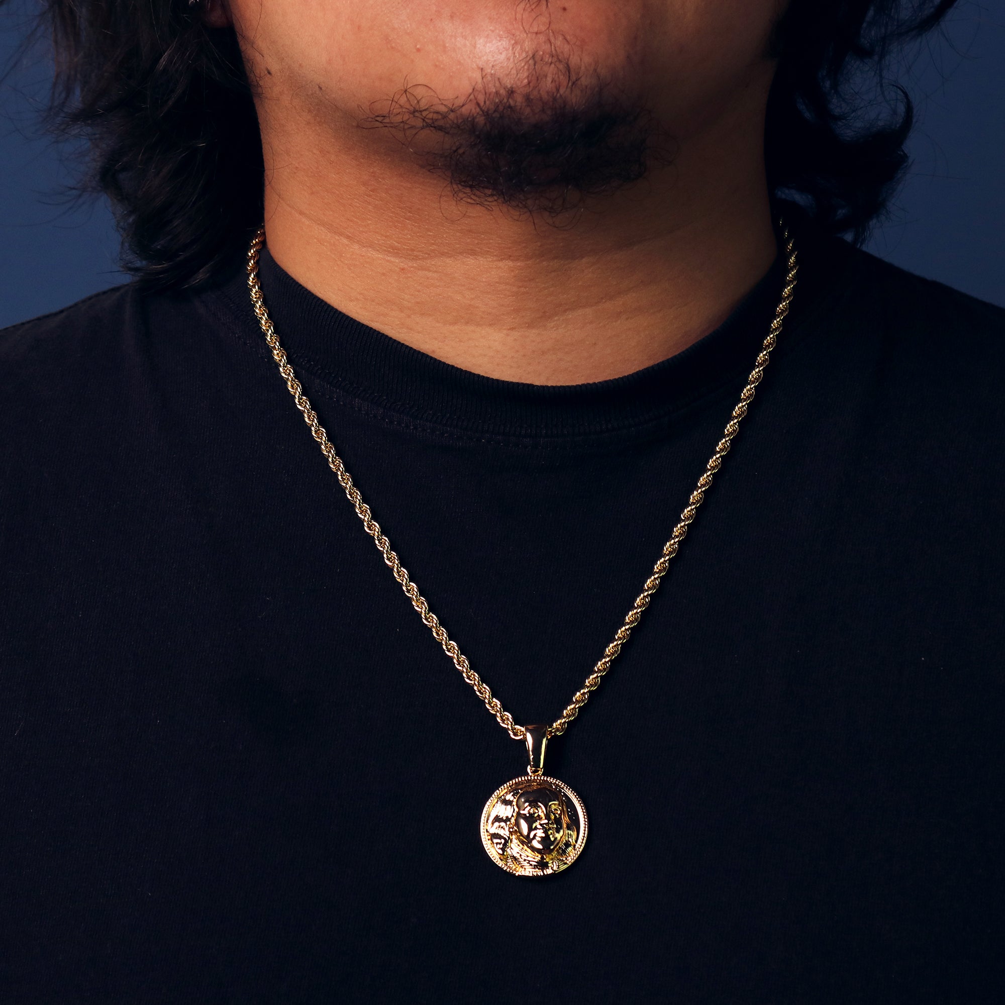Benjamin Coin Pendant 24" Rope Chain Men's Hip Hop 18k Jewelry