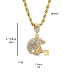 Football Helmet Pendant 24" Rope Chain Hip Hop 18k Jewelry