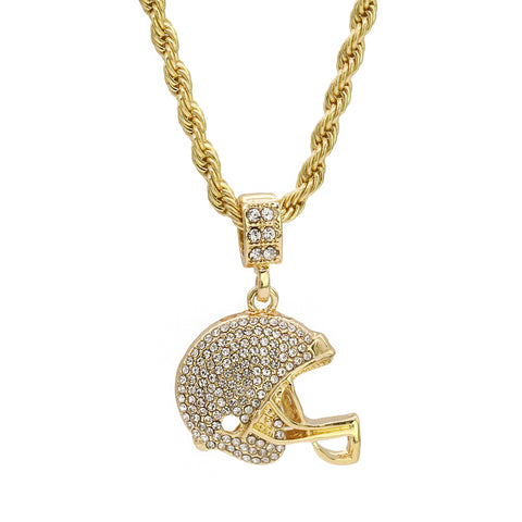 Football Helmet Pendant 24" Rope Chain Hip Hop 18k Jewelry