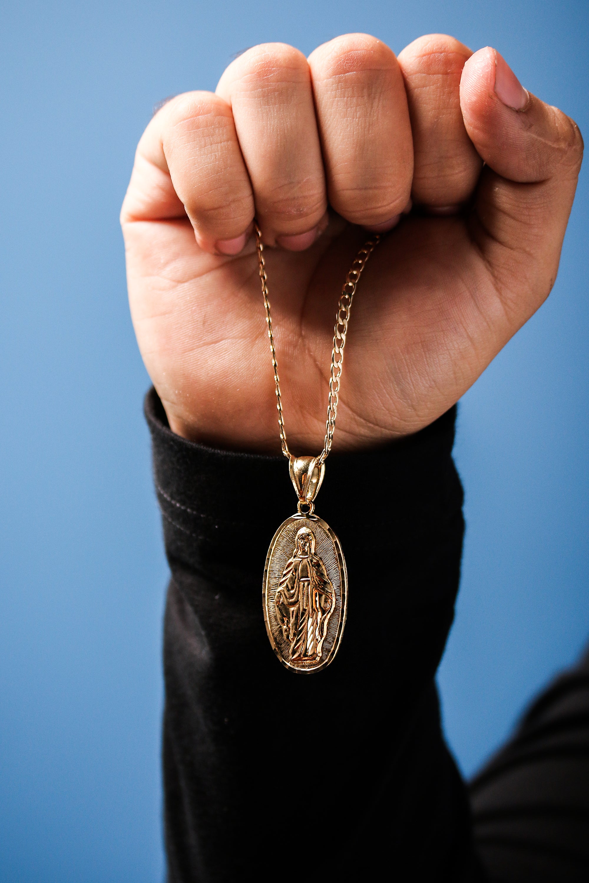 Our Lady Of Guadalupe Diamond Cut Pendant Cuban Chain 14k Gold PT
