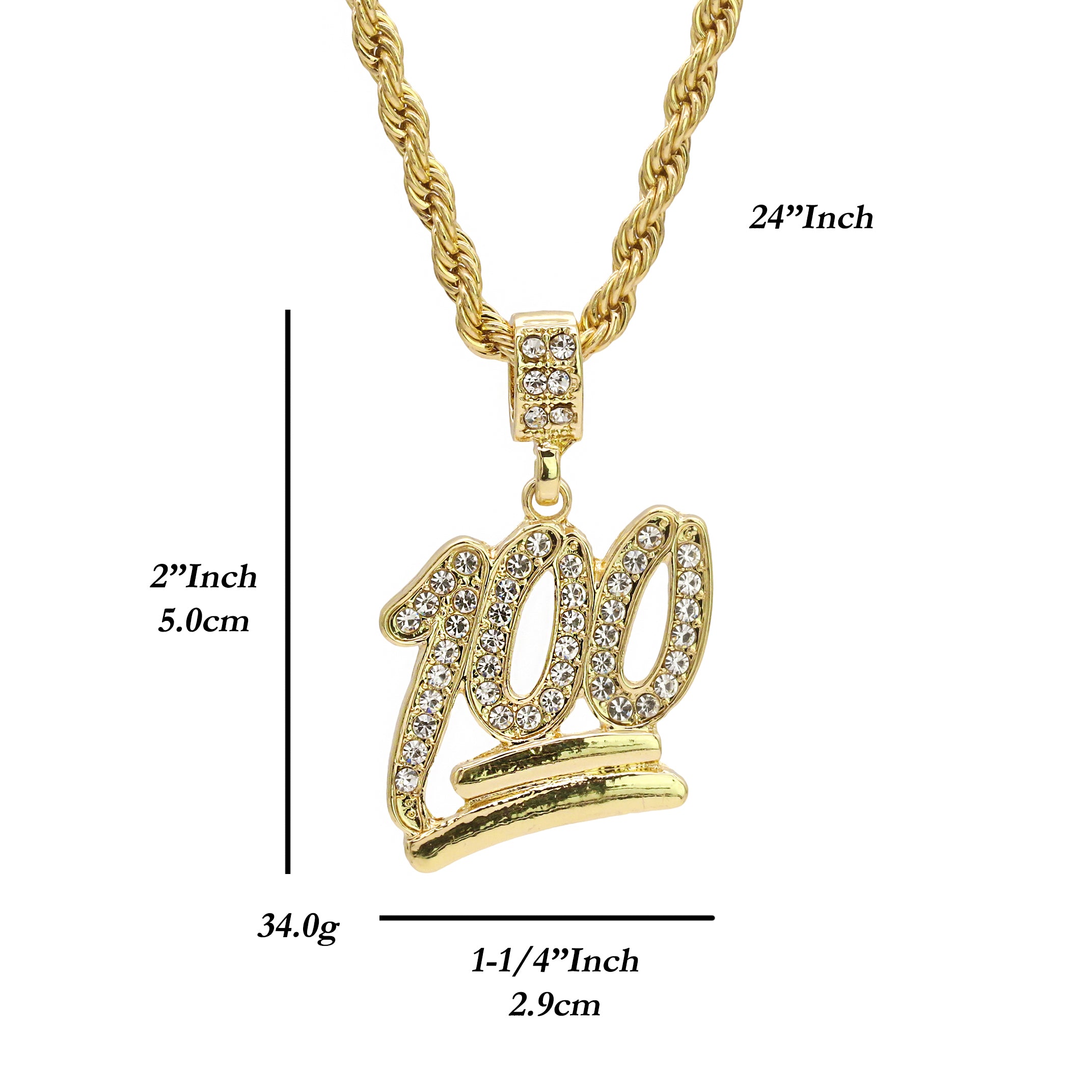 100 Emoji Pendant 24" Rope Chain Hip Hop 18k Jewelry