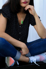 Green Tear Women's Jade Cuban Chain Pendant Necklace