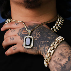 Cz Black Ruby Pendant 24" Rope Chain Hip Hop 18k Cz Jewelry Necklace