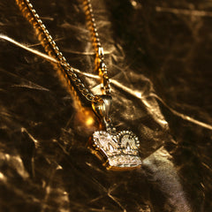 King Crown Diamond Cut Pendant Cuban Chain 14k Gold PT