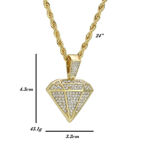 Cz D-Shape Pendant 24" Rope Chain Hip Hop 18k Jewelry Necklace