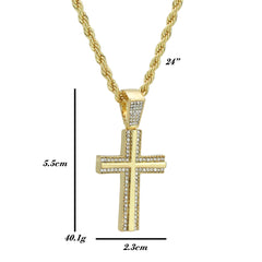 Cz Two Cross Pendant 24" Rope Chain Hip Hop 18k Jewelry Necklace