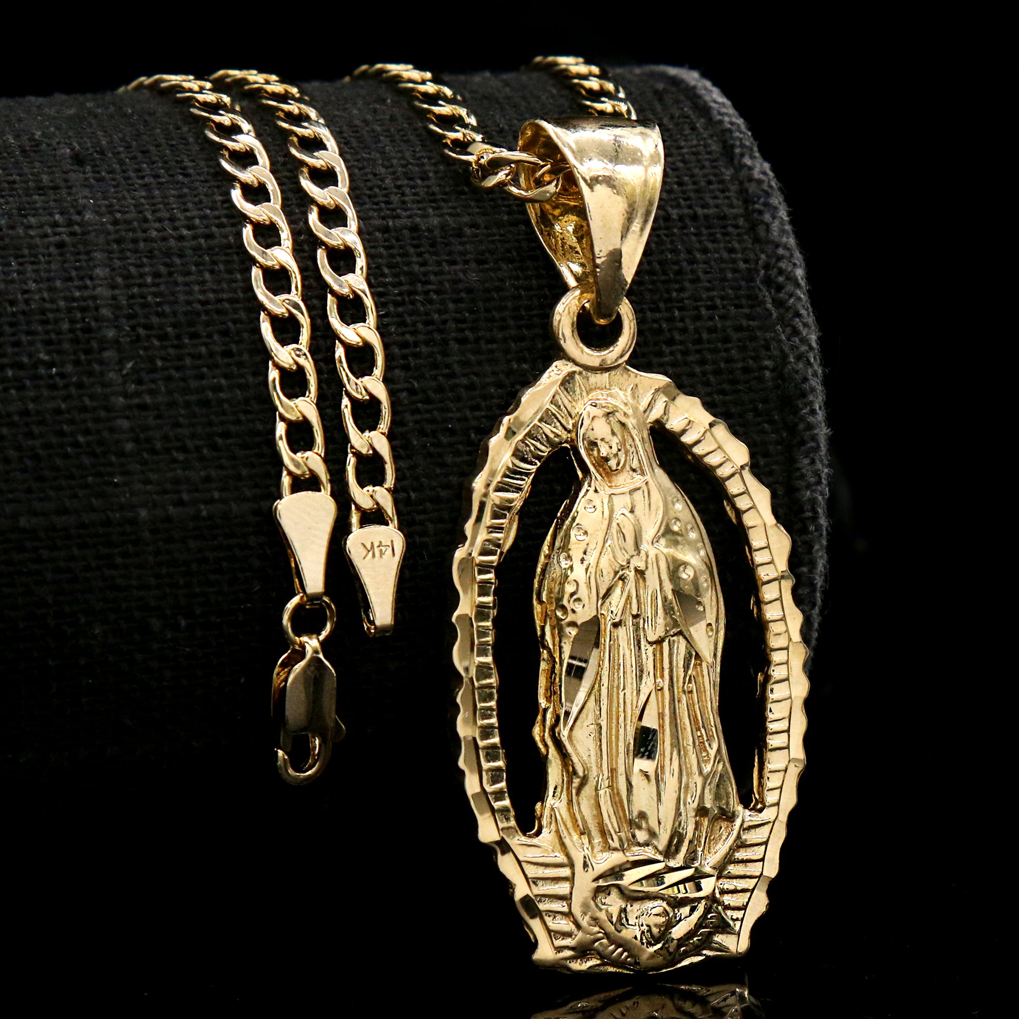 Holy Mary Pendant Cuban Choker Chain 14k Gold Plated
