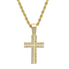 Cz Two Cross Pendant 24" Rope Chain Hip Hop 18k Jewelry Necklace