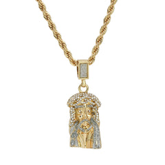 Cz/Stardust Jesus Face Pendant 24" Rope Chain Hip Hop 18k Jewelry Necklace