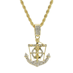 Fully Cz Jesus Anchor Pendant 24" Rope Chain Hip Hop 18k Jewelry Necklace
