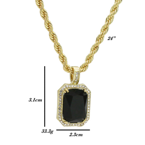 Cz Small Black Ruby Pendant 24" Rope Chain Hip Hop 18k Jewelry Necklace