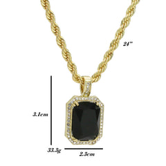 Cz Small Black Ruby Pendant 24" Rope Chain Hip Hop 18k Jewelry Necklace