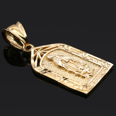 Virgin Mary Temple Diamond Cut Pendant Cuban Choker Chain 14k Gold Plated