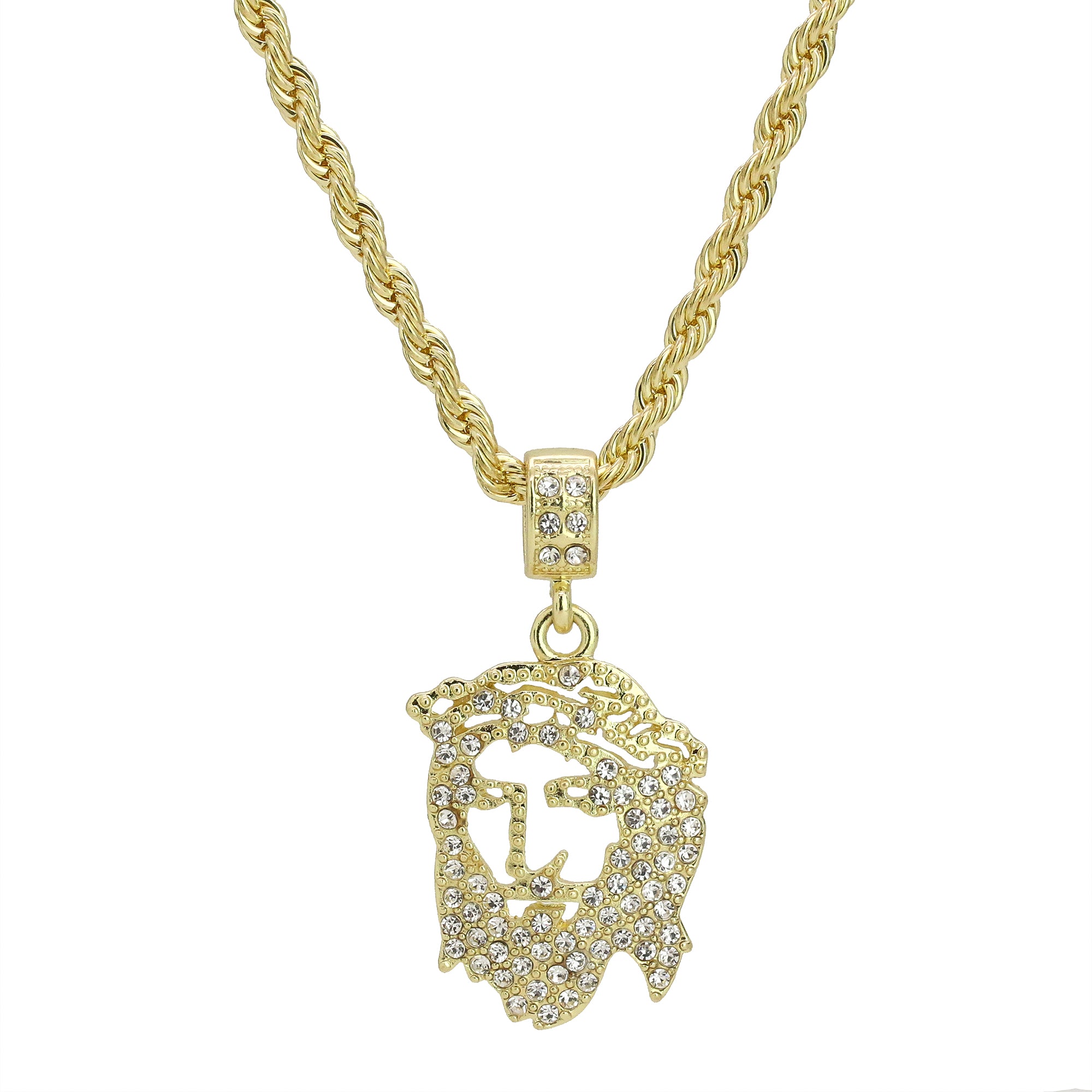 Fully Cz Hollow Jesus Face Pendant 24 Rope Chain Hip Hop 18k Jewelry Necklace JT