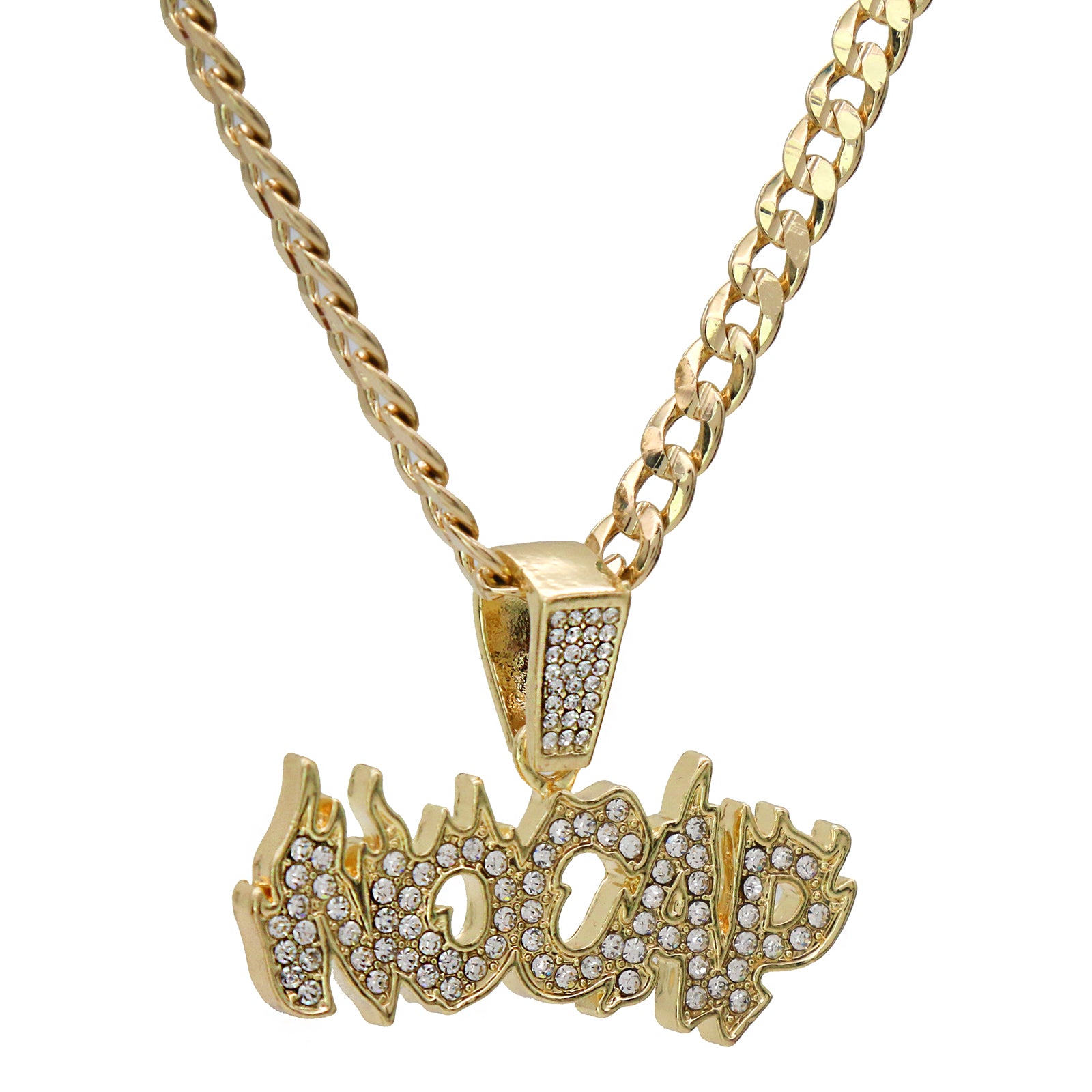 Fully Iced " NO CAP " Fire Letter 14k Gold PT Pendant / 6mm 24" inches Cuban Chain