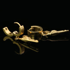 Revolver Gun & Huggie Hoop Revolver Gun Dangle Earrings 14k Gold Plated 4mm 24" Rope