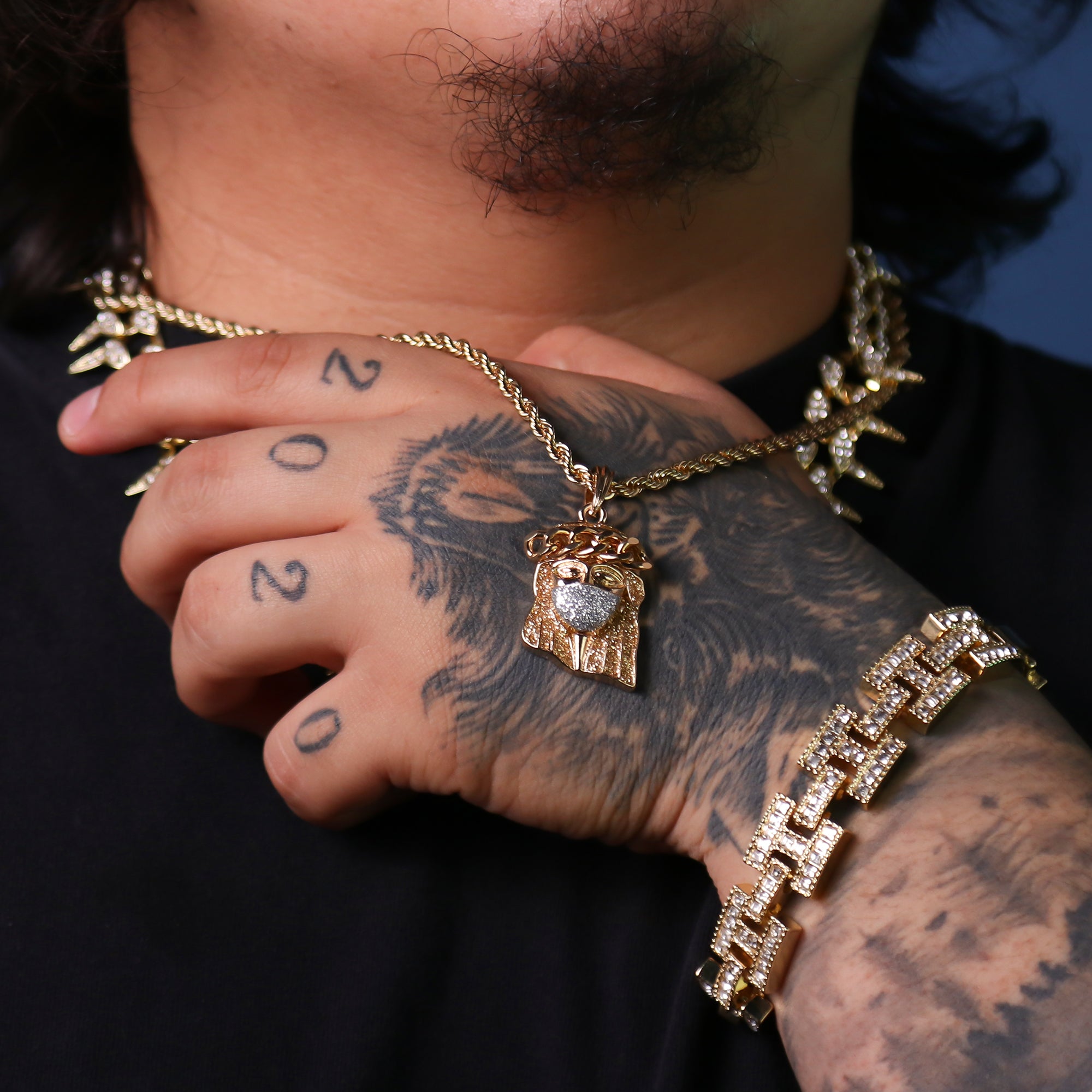G&S Stardust Ninja Jesus Pendant 24" Rope Chain Hip Hop 18k Jewelry Necklace