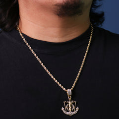Fully Cz Jesus Anchor Pendant 24" Rope Chain Hip Hop 18k Jewelry Necklace