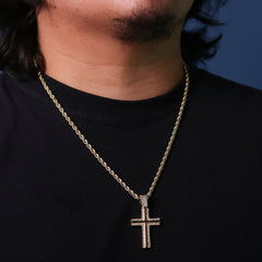 Cz Two Cross Pendant 24" Rope Chain Hip Hop 18k Jewelry Necklace