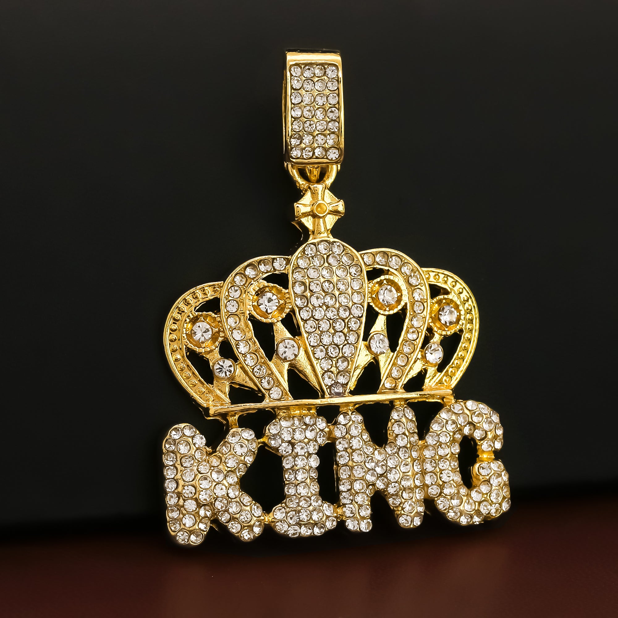 4 Pcs Cz King Crown  Set Exotic Spike Cuban Chain, Tennis Chain & Miami Cuban Chain Bundle Gold PT
