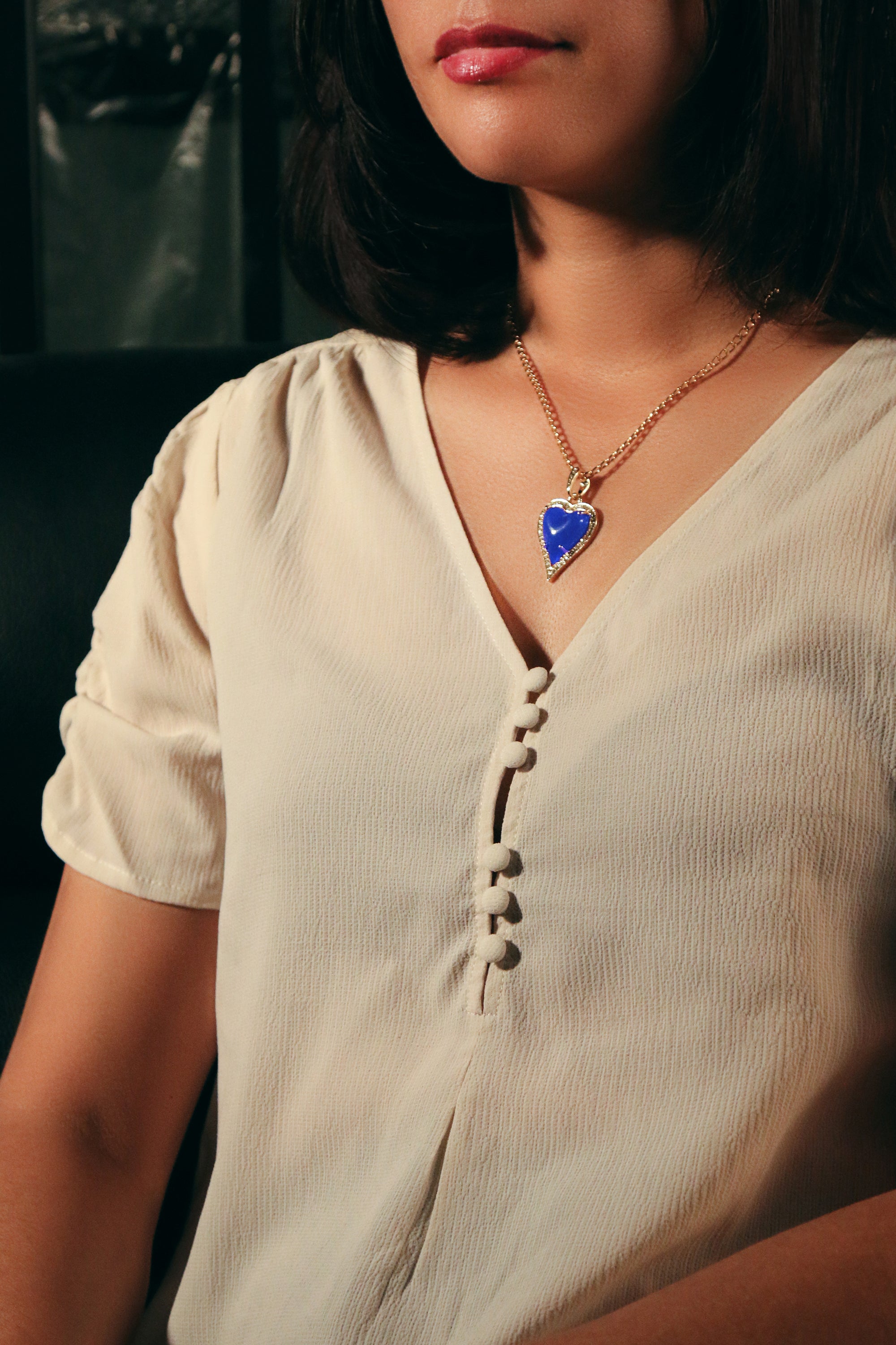 Blue Heart Women's Jade Chain Pendant Necklace