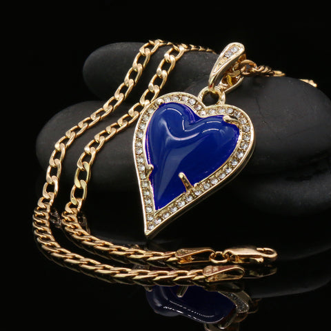 Blue Heart Women's Jade Chain Pendant Necklace